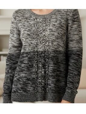 KAREN SCOTT Ombre Marled Crew Neck Sweater, Women’s M, Black White